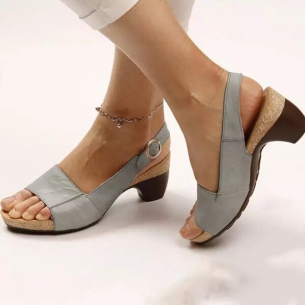New Summer Medium Heel Thick Bottom Buckle Fish Mouth Sandals Womens Large Heels - Image 13