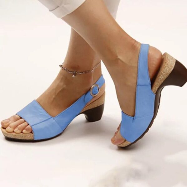 New Summer Medium Heel Thick Bottom Buckle Fish Mouth Sandals Womens Large Heels - Image 9