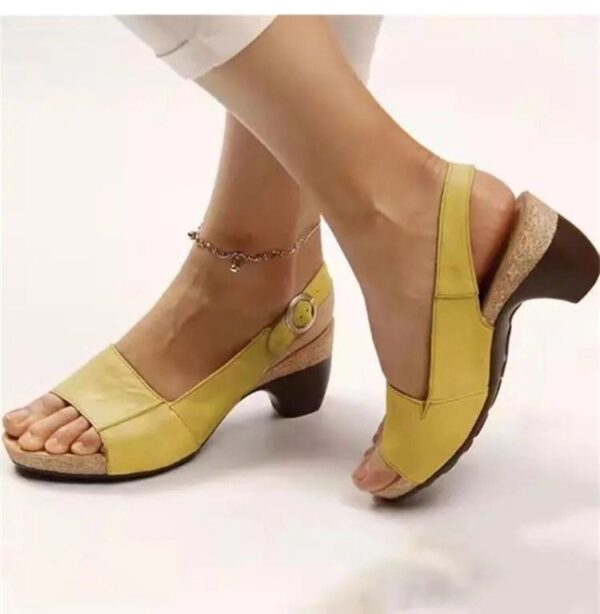 New Summer Medium Heel Thick Bottom Buckle Fish Mouth Sandals Womens Large Heels - Image 7