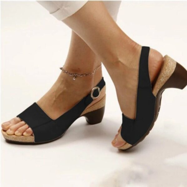New Summer Medium Heel Thick Bottom Buckle Fish Mouth Sandals Womens Large Heels - Image 2