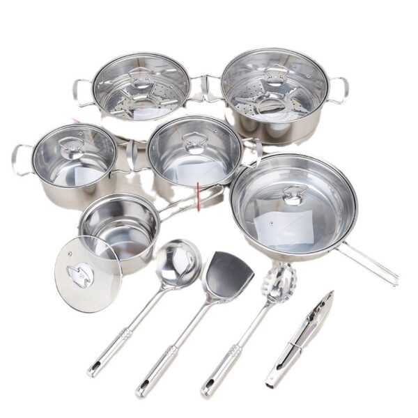 Stainless steel cookware set of 18 pieces household kitchen set soup pot set 16-26cm cutlery set pot set - Image 5