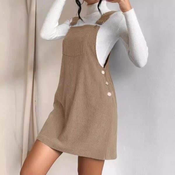 Corduroy loose sleeveless slip dress Solid color slip dress - Image 3