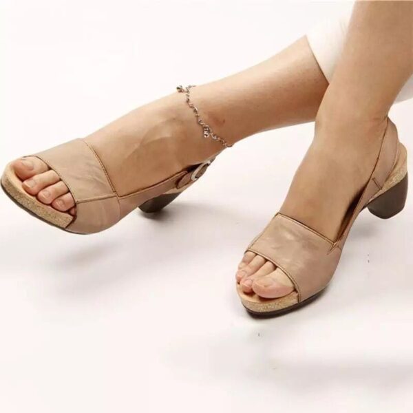 New Summer Medium Heel Thick Bottom Buckle Fish Mouth Sandals Womens Large Heels - Image 11