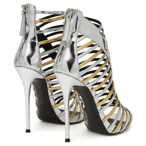 European and American Roman Shoes, High Heeled Womens Sandals, Gold and Silver Thin Straps, Wrapped With Roots and Exposed Toes - Image 3