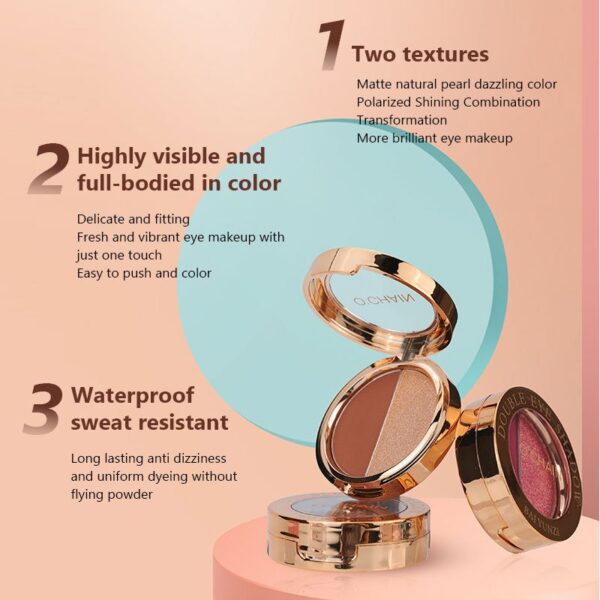 O'CHAIN Pearlescent two-color eyeshadow Matte lipstick does not fade and does not stick to the cup powdery delicate eyeshadow palette - Image 2