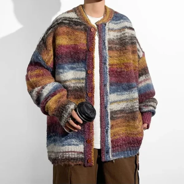 Y2K Mens Clothing Autumn Winter Fashion Loose Knitting Cardigan Sweater For Men Casual Long Sleeve Crew Neck Knit Jacket Coats - Image 6