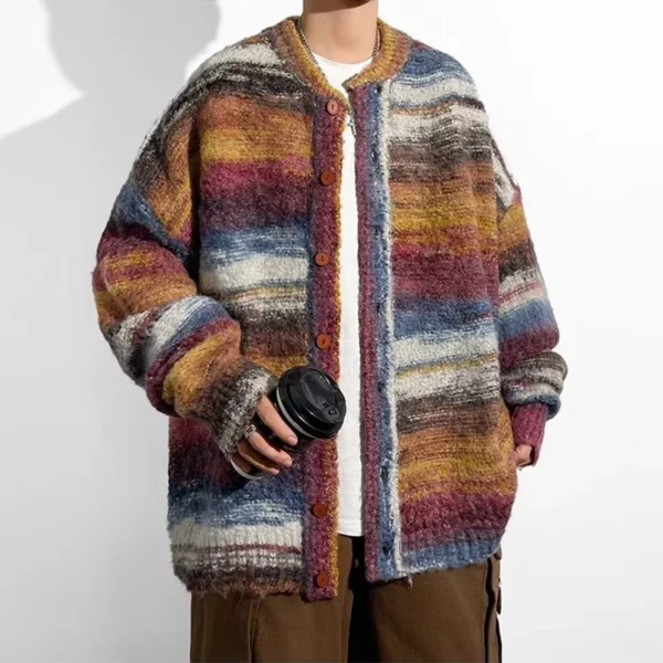 Y2K Mens Clothing Autumn Winter Fashion Loose Knitting Cardigan Sweater For Men Casual Long Sleeve Crew Neck Knit Jacket Coats - Image 2