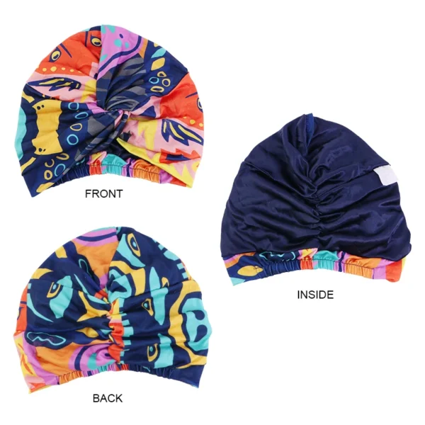 Women Muslim Bohemian style Cap Satin Linned Print Twist - Image 2