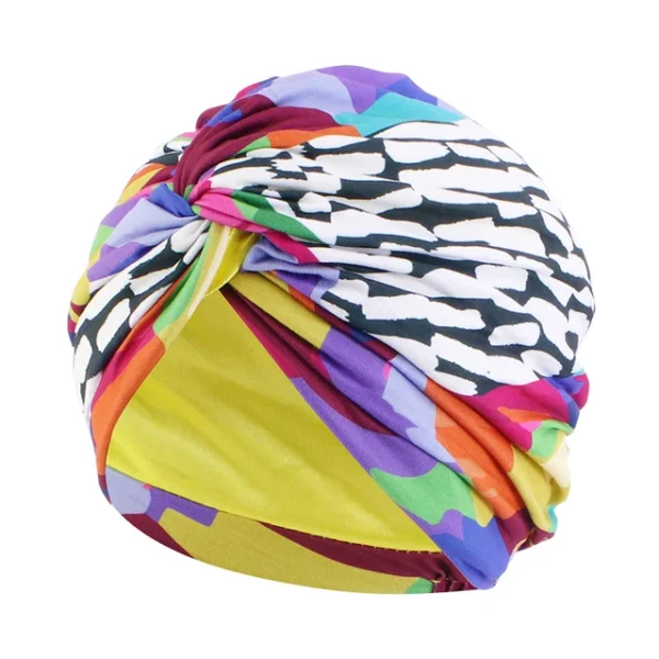 Women Muslim Bohemian style Cap Satin Linned Print Twist - Image 7