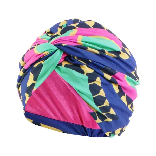 Women Muslim Bohemian style Cap Satin Linned Print Twist - Image 9